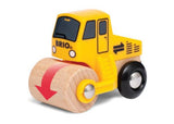 Five vibrant BRIO construction vehicles made of durable wood, ideal for imaginative play and skill development for children.