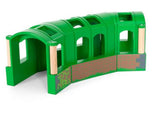 Colorful BRIO flexible tunnel set with three pieces, designed to enhance wooden train play and spark creative adventures for kids.