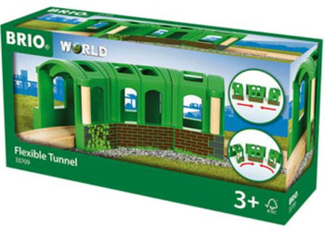 Colorful BRIO Tunnel set with three flexible pieces for imaginative train routes, promoting creativity and fine motor skills.