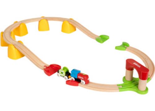 Colorful 25-piece BRIO My First - BO Railway Train Set designed for toddlers, featuring tracks, train cars, and accessories for imaginative play.