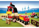 Wooden BRIO Farm Railway Set featuring 20 pieces, including animals, farm vehicles, and tracks for imaginative play.