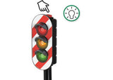 Interactive BRIO Tracks Light Signal features red, yellow, and green lights to teach traffic safety in imaginative train play.