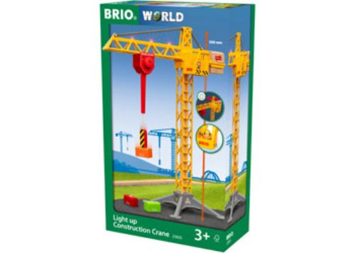 BRIO Crane - Construction Crane with lights, 360° rotating tower, magnetic hook, made from durable wood and plastics, for kids 3+.