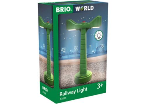 BRIO Tracks - Railway Light featuring double-sided LED with a red button, enhancing play with imaginative train adventures.