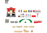 Colorful BRIO Central Station Set with 37 wooden pieces, promoting imaginative train play for children aged 3 and up.