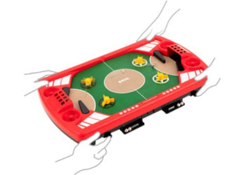 BRIO Pinball Challenge set featuring 10 pieces for thrilling two-player action, crafted from sustainable wood and high-quality materials.