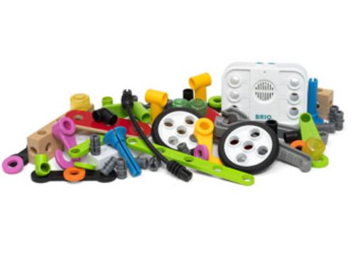 Vibrant BRIO Builder Record Play Set with 68 pieces for imaginative construction and interactive role-playing fun.