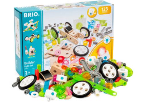 BRIO Builder Light Set with 123 pieces, featuring a light unit for creative STEM-focused construction play.