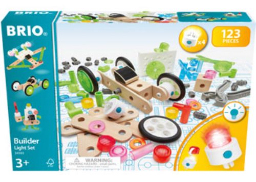 BRIO Builder Light Set with 123 pieces, featuring a light unit for creative STEM-focused construction and imaginative play.