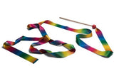 Colorful dance ribbon on a wooden stick, designed for children to inspire movement and creativity through imaginative play.