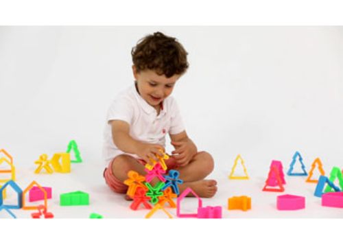 Vibrant 12-piece Dena Toys Neon set with silicone figures and house items for creative play, safe and washable for kids.