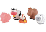 Colorful set of Happyland farm animal figurines including a pig, cow, horse, chicken with chicks, and sheep for imaginative play.