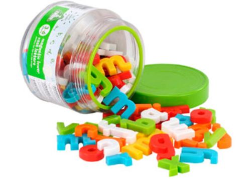 Colorful magnetic lower case letters set for interactive literacy learning and fun spelling activities.