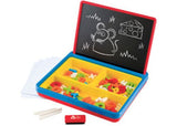 Early Learning Centre Magnetic Play Centre in red, featuring letters, numbers, a detachable blackboard, and portable play accessories.