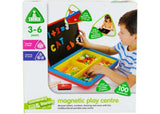 Bright red Magnetic Play Centre with letters, numbers, and accessories for creative, educational fun on-the-go.