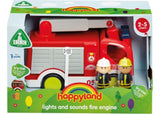 Happyland Lights & Sounds Fire Engine with 7 sounds, lights, firefighters, and extending ladder for imaginative play.