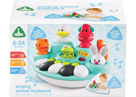 Colorful Singing Animal Keyboard for toddlers with 5 animal friends, 3 play modes, promoting music skills and motor development.