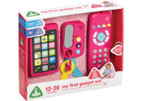 Pink gadget set for kids featuring phone, remote, and keys with over 30 sounds for interactive and imaginative play.