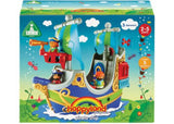 Colorful Happyland Pirate Ship playset with friendly pirate crew, treasure chests, and parrot for imaginative play.