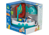 Colorful Happyland Bath Time Boat set with captain, diver, whale, and life ring for adventurous bath play and learning.