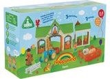 Colorful Happyland Farm playset with characters, animals, tractor, and accessories, promoting imaginative and educational play.