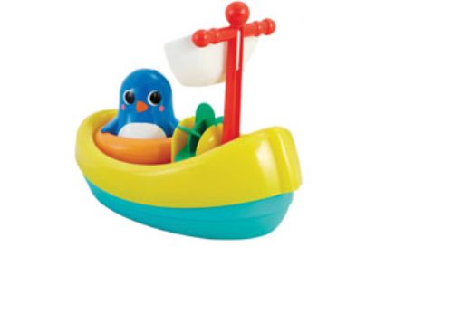 Colorful floating boat toy for toddlers, designed for imaginative water play and developing motor skills during bath time.