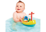 Colorful floating boat bath toy for toddlers, promoting imaginative play and fine motor skills during bathtime.