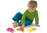 Galt Jungle baby puzzles set: 2 chunky pieces featuring colorful jungle animals, perfect for toddlers' fine motor skills.
