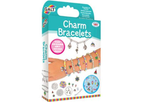 DIY charm bracelet kit for kids, featuring metal charms and colorful beads for creative self-expression. Suitable for ages 8+.