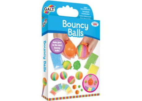Colorful Galt Bouncy Balls kit for kids, featuring glow-in-the-dark crystals to create custom bouncy balls easily.