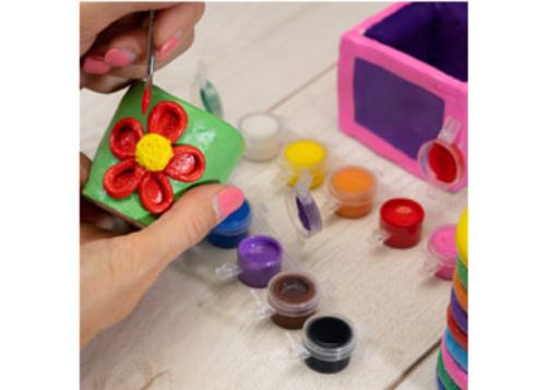 Galt - First Pottery kit for kids features air-drying clay, tools, and paints for creating and decorating unique clay pots.