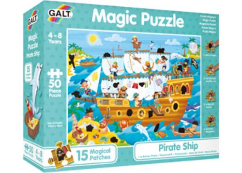 Galt Magic Puzzle - Pirate Ship: 50-piece jigsaw with 15 heat-sensitive patches revealing hidden treasures for imaginative play.