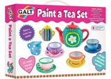 A colorful ceramic tea set craft kit for kids to paint and personalize, fostering creativity and imaginative play.