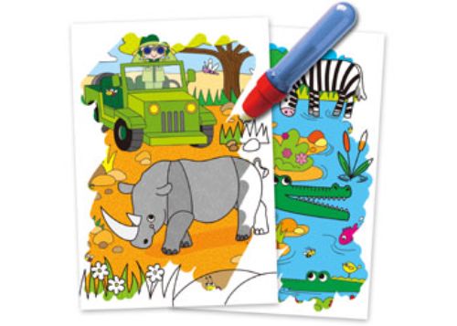 Galt Water Magic Safari activity book showcasing 6 reusable wild animal pictures to color with a water pen.