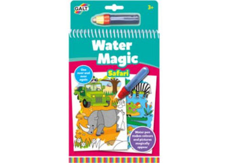 Galt Water Magic Safari book with water pen, featuring 6 reusable animal pictures for mess-free coloring fun.