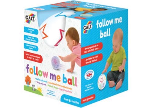 Galt Follow Me Ball: a vibrant, motorized color-changing ball for babies, encouraging crawling and motor skills through playful movement.