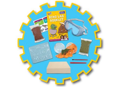 Exciting Galt Dino Lab kit for kids to excavate fossils, explore amber slime, and create dino tracks with included tools.