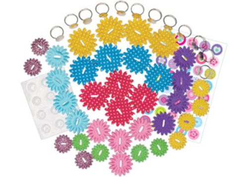 Colorful Galt Flower Rings crafting kit for kids, featuring fabric flowers, stickers, and 12 ring findings for creative design.