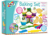 Colorful Galt Baking Set for kids aged 5+, includes utensils, icing tools, and cake stand for baking and decorating treats.