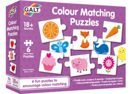 Galt Colour Matching Puzzles for toddlers, featuring 6 vibrant designs that enhance colour recognition and matching skills.