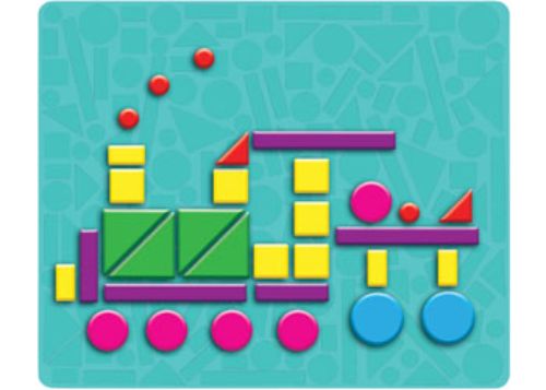 Colorful magnetic shapes set for kids aged 3-6, featuring 40 pieces and a double-sided board for creative play and learning.