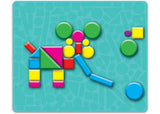 Vibrant set of over 40 magnetic shapes for kids aged 3-6, including a double-sided board for creative play.