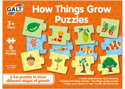 Colorful Galt How Things Grow Puzzle for kids, featuring 6 life cycle puzzles that promote matching skills and nature exploration.