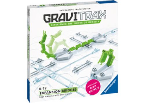 Adjustable length bridges add creativity and excitement to the GraviTrax track system, allowing for complex designs and learning.