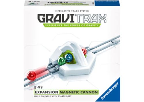 Magnetic cannon add-on for GraviTrax, includes 1 cannon and 3 balls, enhances marble run with exciting height jumps.