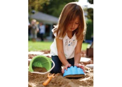 Eco-friendly Green Toys Sand Play Set for kids, made from recycled materials for imaginative outdoor fun. Suitable for ages 18 months+.