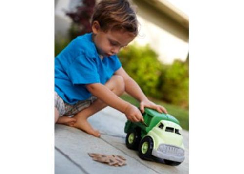 Eco-friendly Green Toys Recycling Truck for kids, features moveable recycling bed, open/shut door, and made from 100% recycled plastic.