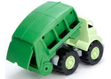 Bright green recycling truck toy with movable bed and door, made from 100% recycled plastic, perfect for eco-conscious kids.