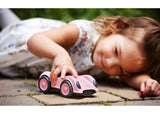 Bright pink Green Toys Race Car made from 100% recycled plastic, safe for toddlers and eco-friendly fun for ages 1+.