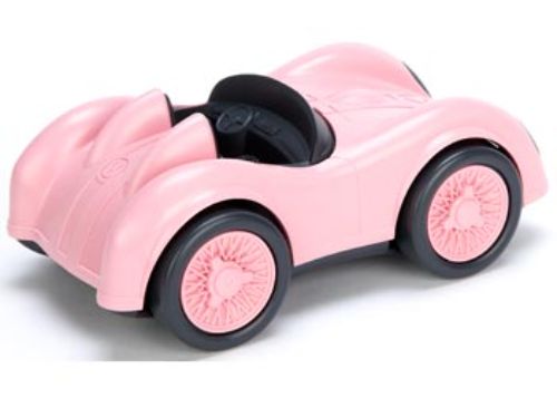 Vibrant pink eco-friendly race car made from 100% recycled plastic, safe, lightweight, and perfect for toddlers aged 1 and up.